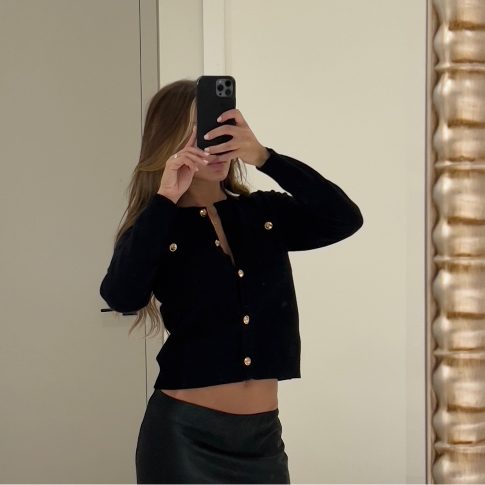 By Design Black Cardigan with Gold Buttons